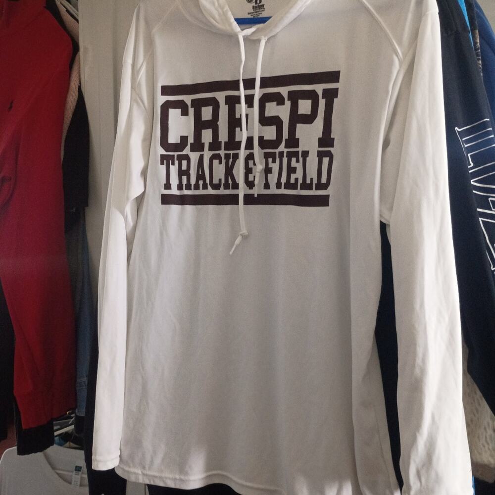 Rare crespi track and field long sleeve hoodie tee badger size medium m white